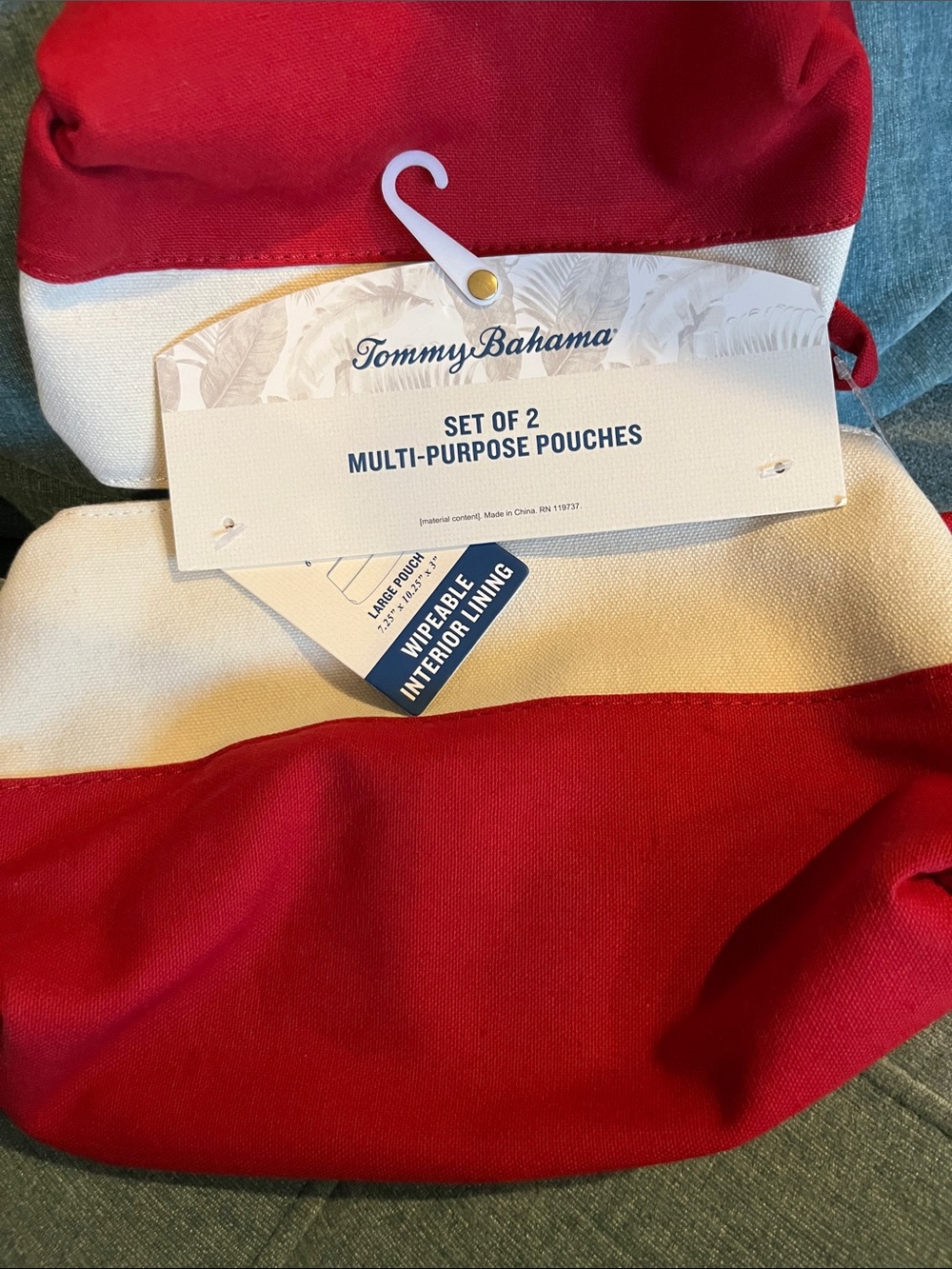 Tommy Bahama Red and Cream Striped Multi-Purpose Pouches - Set of 2